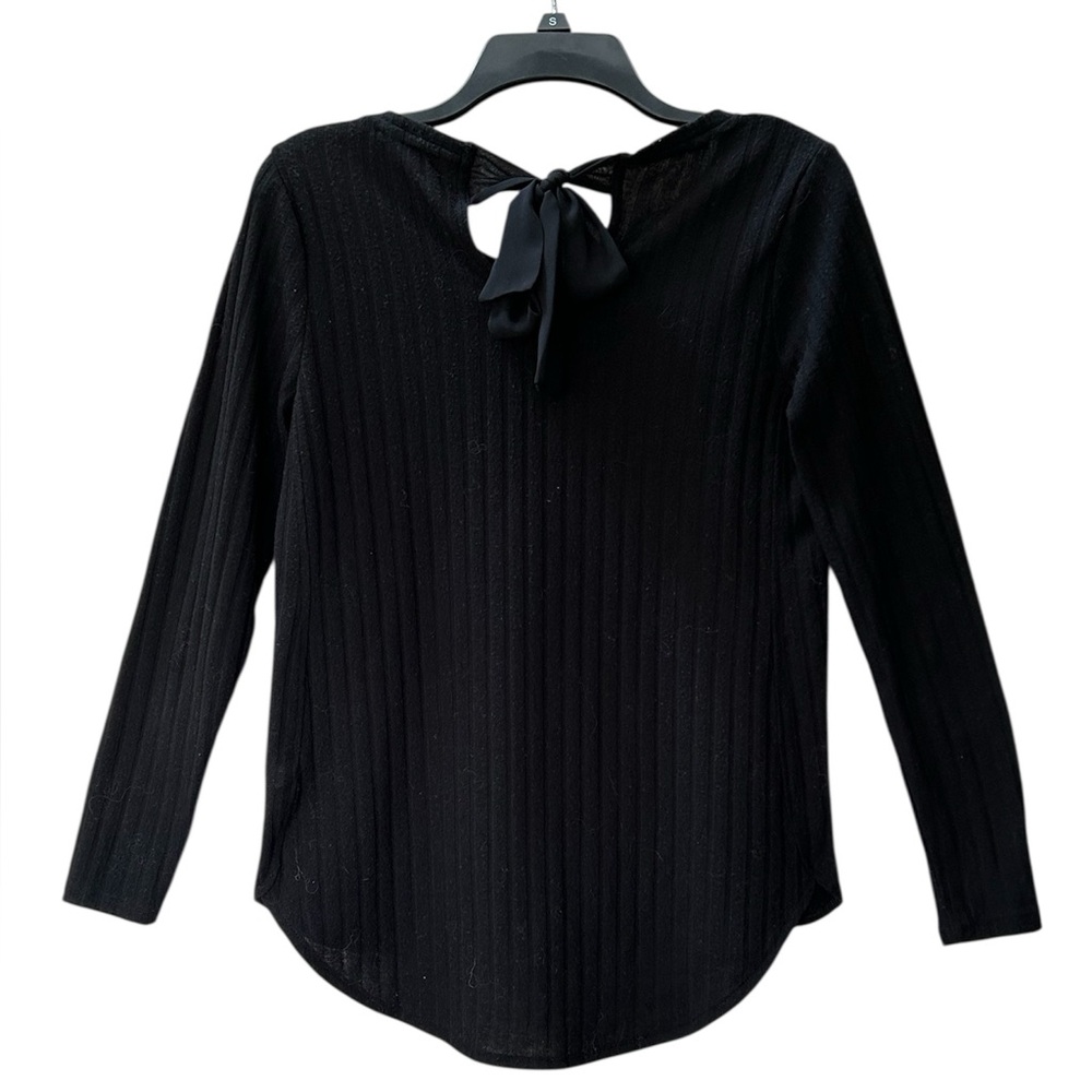 LC Lauren Conrad Black Knit Long Sleeve Tie Neck Back Sweater Size XS - Picture 3 of 10